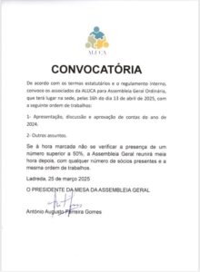 Read more about the article CONVOCATÓRIA ASSEMBLEIA GERAL ORDINÁRIA!