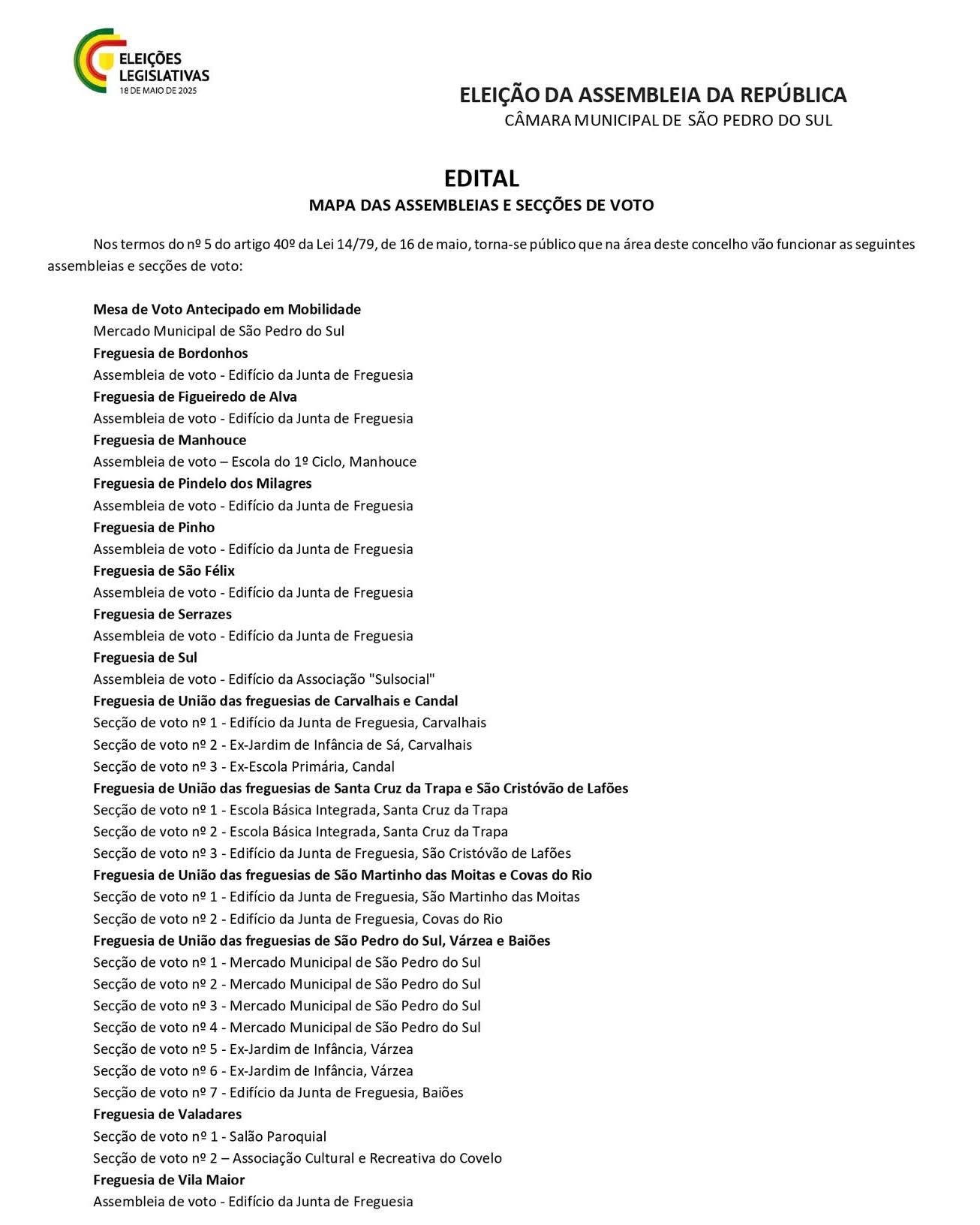 Read more about the article Eleições Legislativas 2025 – Edital da Câmara Municipal de São Pedro do Sul